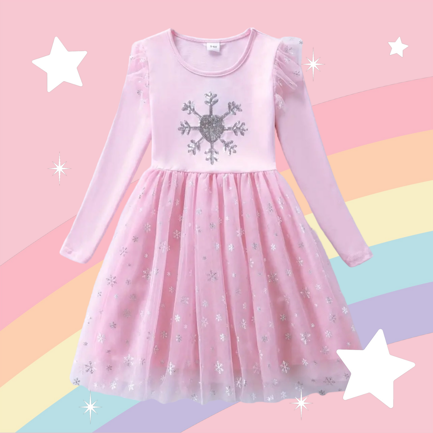 Pink Snow Princess Dress with Embroidered Snowflake #1002002