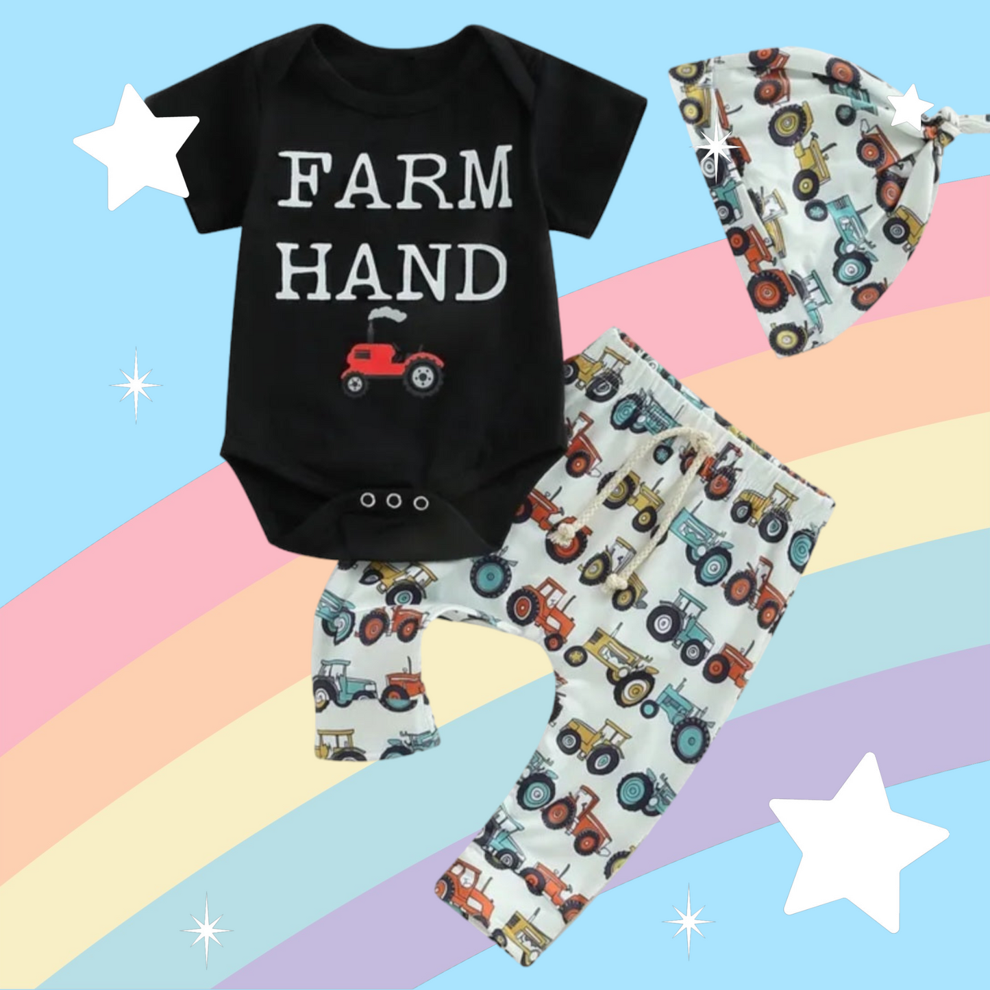 Farm Hand Romper, Pants and Pumpkin Hat #2000121