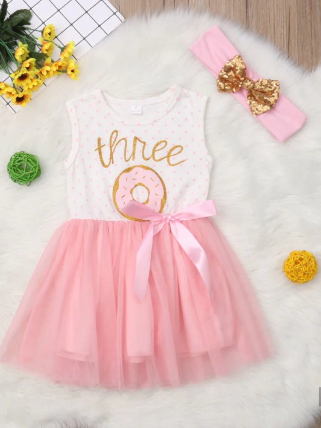 Three Sleeveless Birthday Dresses and Headband #100088