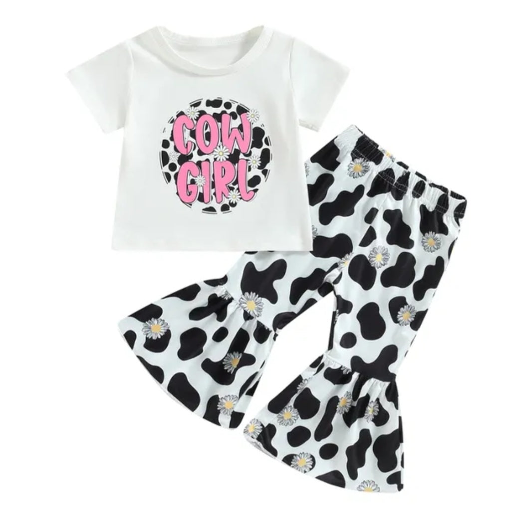 Daisy Cow Girl T-shirt with Cow Print Bell Bottoms #100093
