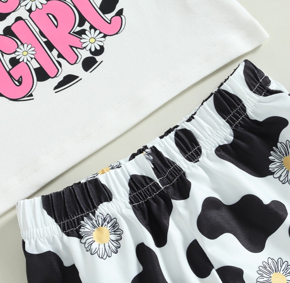 Daisy Cow Girl T-shirt with Cow Print Bell Bottoms #100093