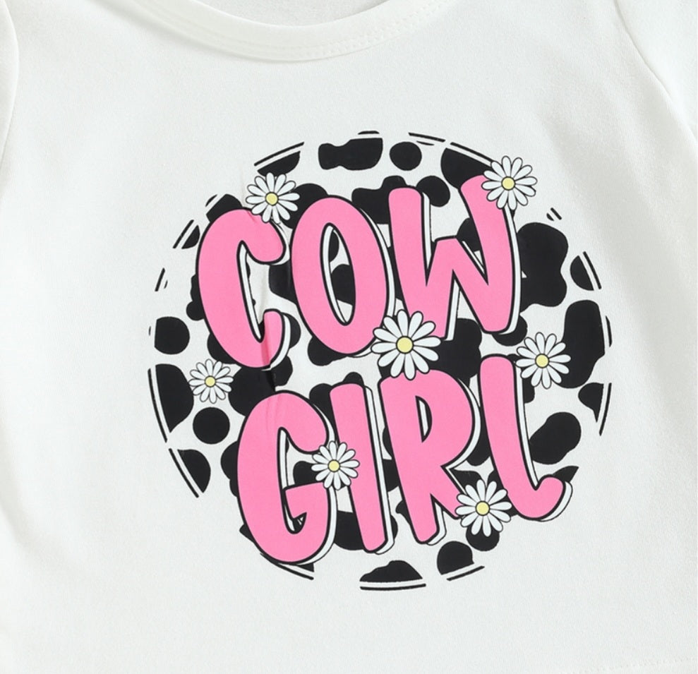 Daisy Cow Girl T-shirt with Cow Print Bell Bottoms #100093