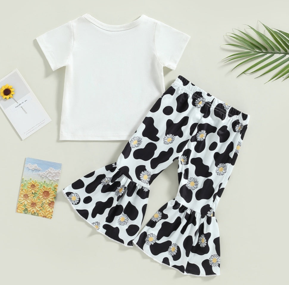 Daisy Cow Girl T-shirt with Cow Print Bell Bottoms #100093