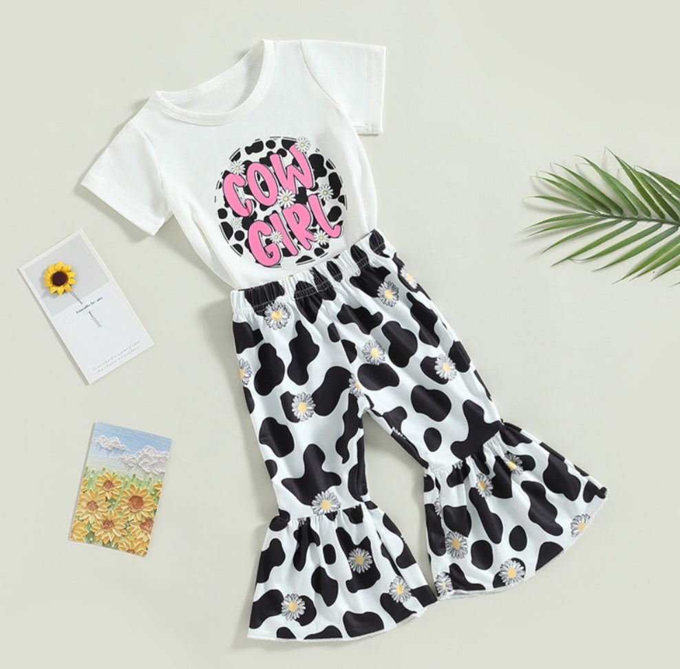 Daisy Cow Girl T-shirt with Cow Print Bell Bottoms #100093