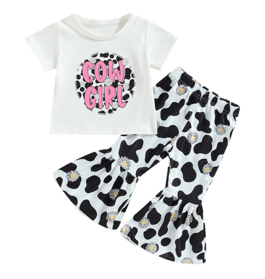Daisy Cow Girl T-shirt with Cow Print Bell Bottoms #100093