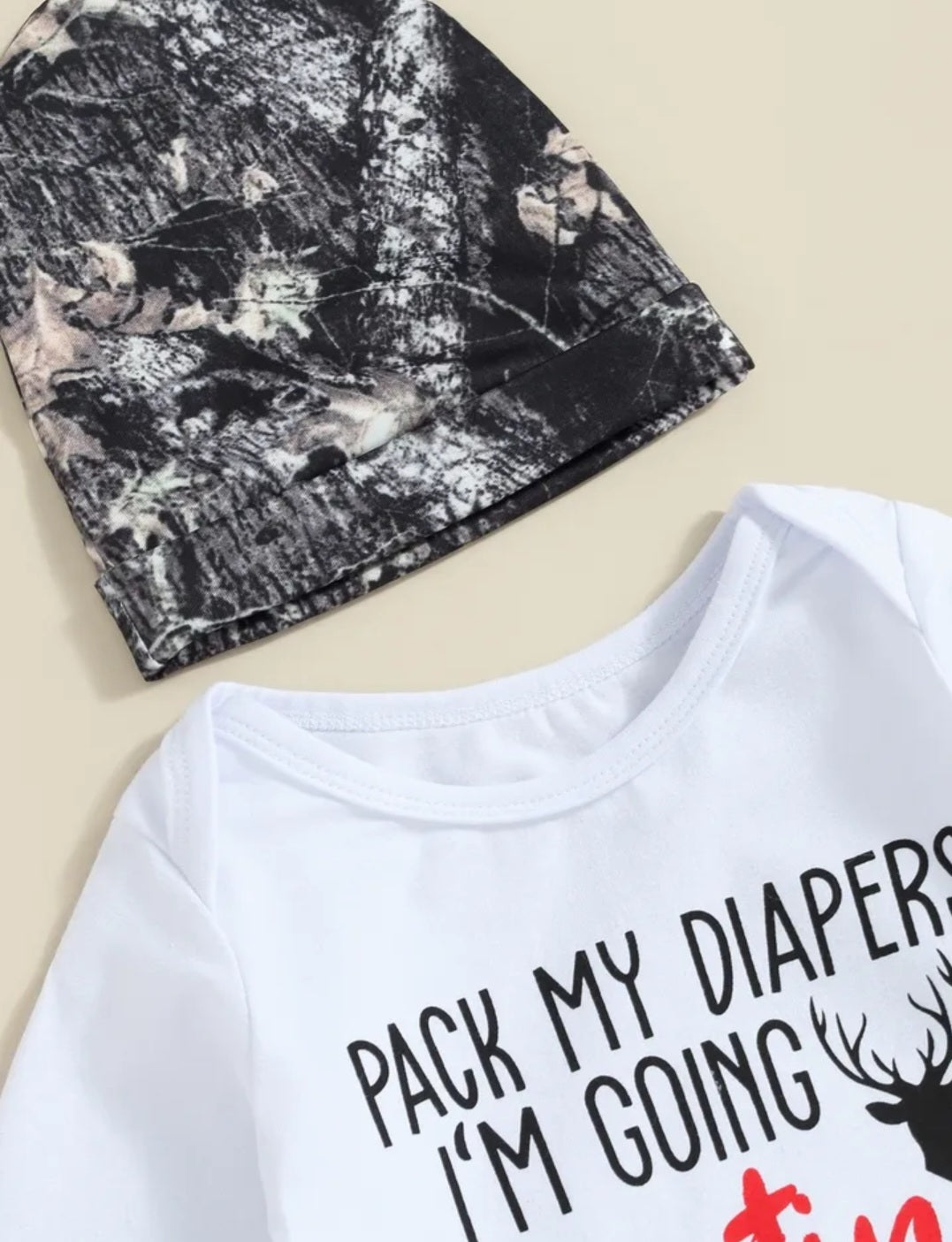 Pack My Dipers I'm Going Hunting With Daddy Romper, Pants and Bennie #2000169