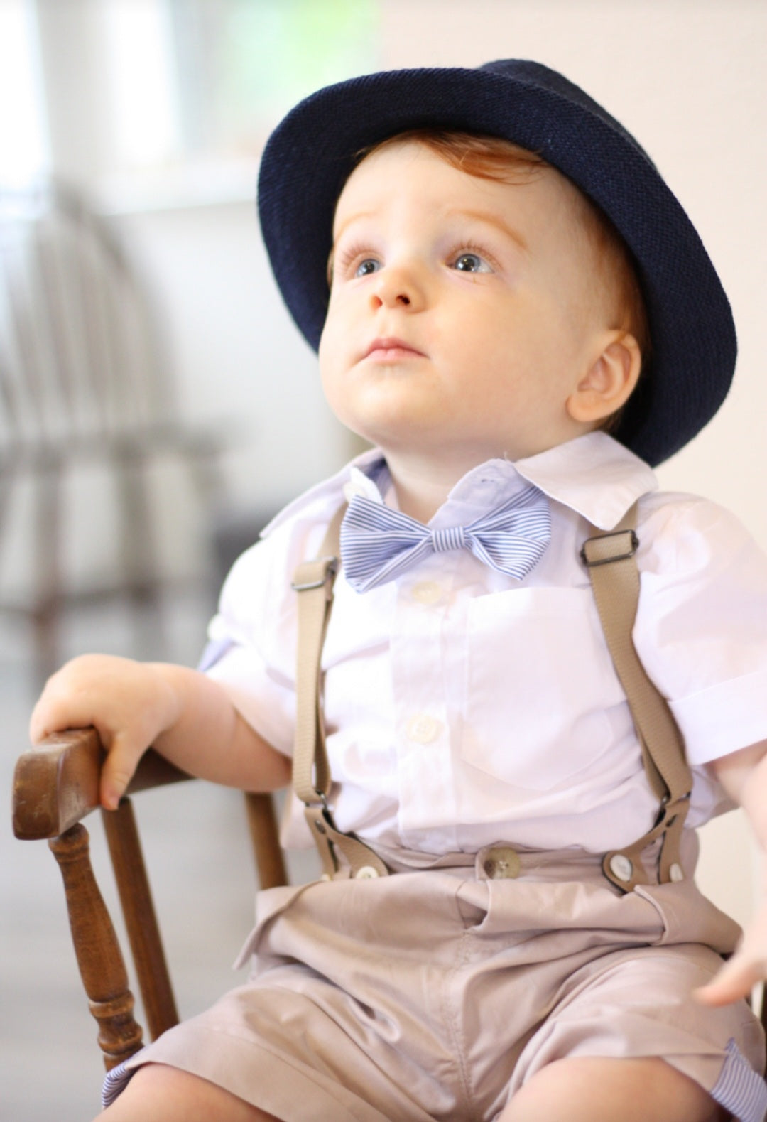 Gentleman Suit, White Shirt, Bowtie, Chino Shorts And Suspenders #2000112