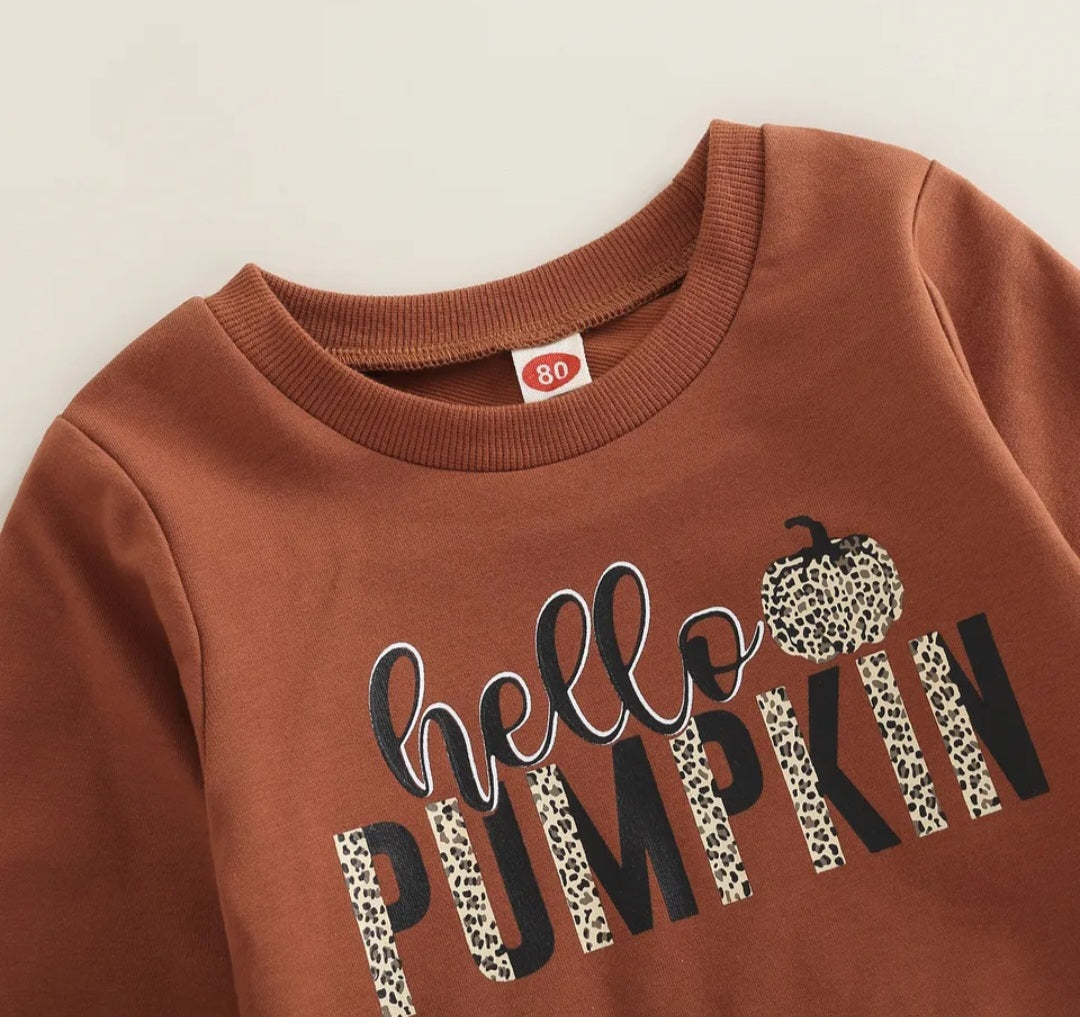 Hello Pumpkin Long Sleeve Top and Leopard Bell Bottoms #10005