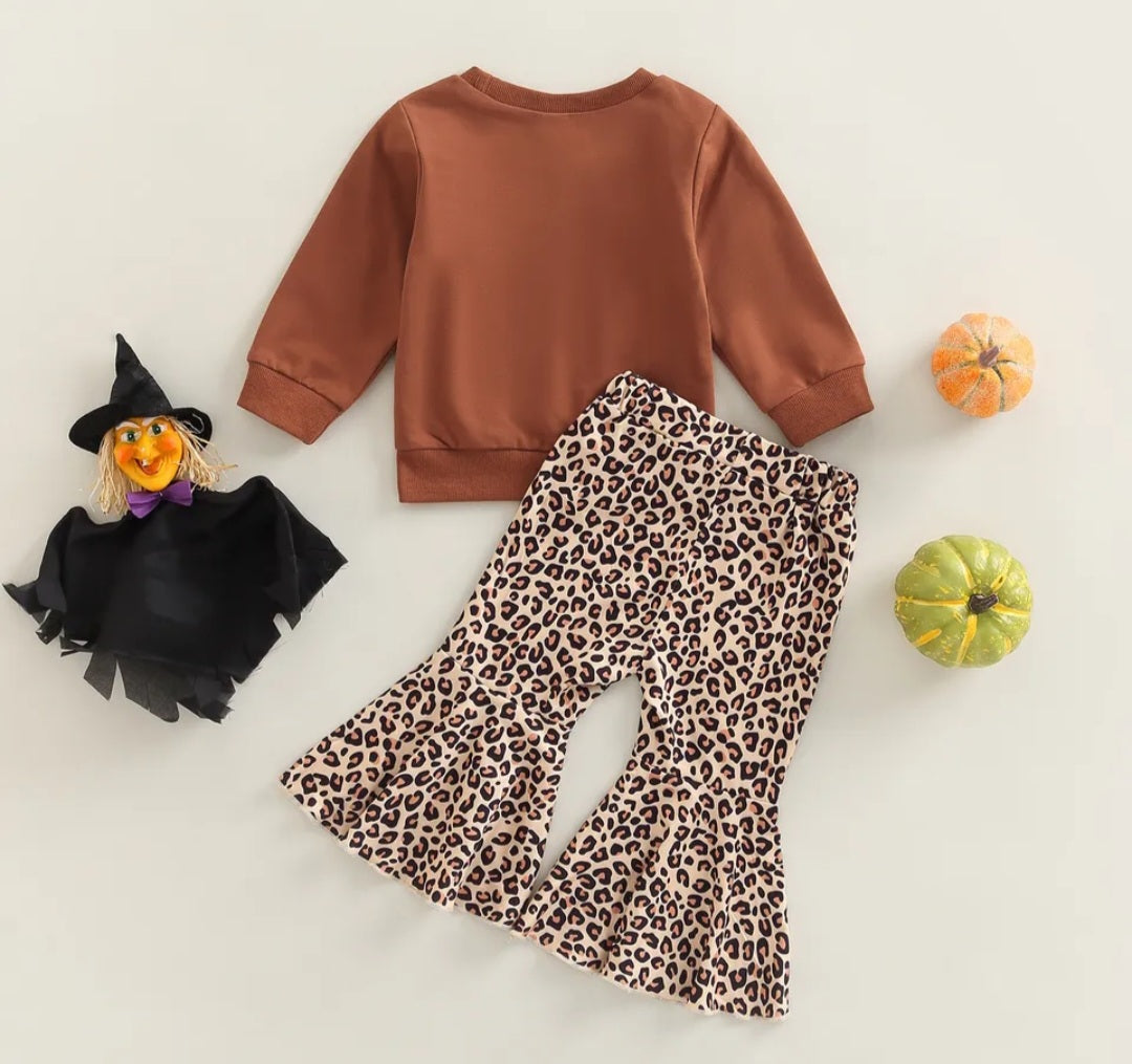 Hello Pumpkin Long Sleeve Top and Leopard Bell Bottoms #10005