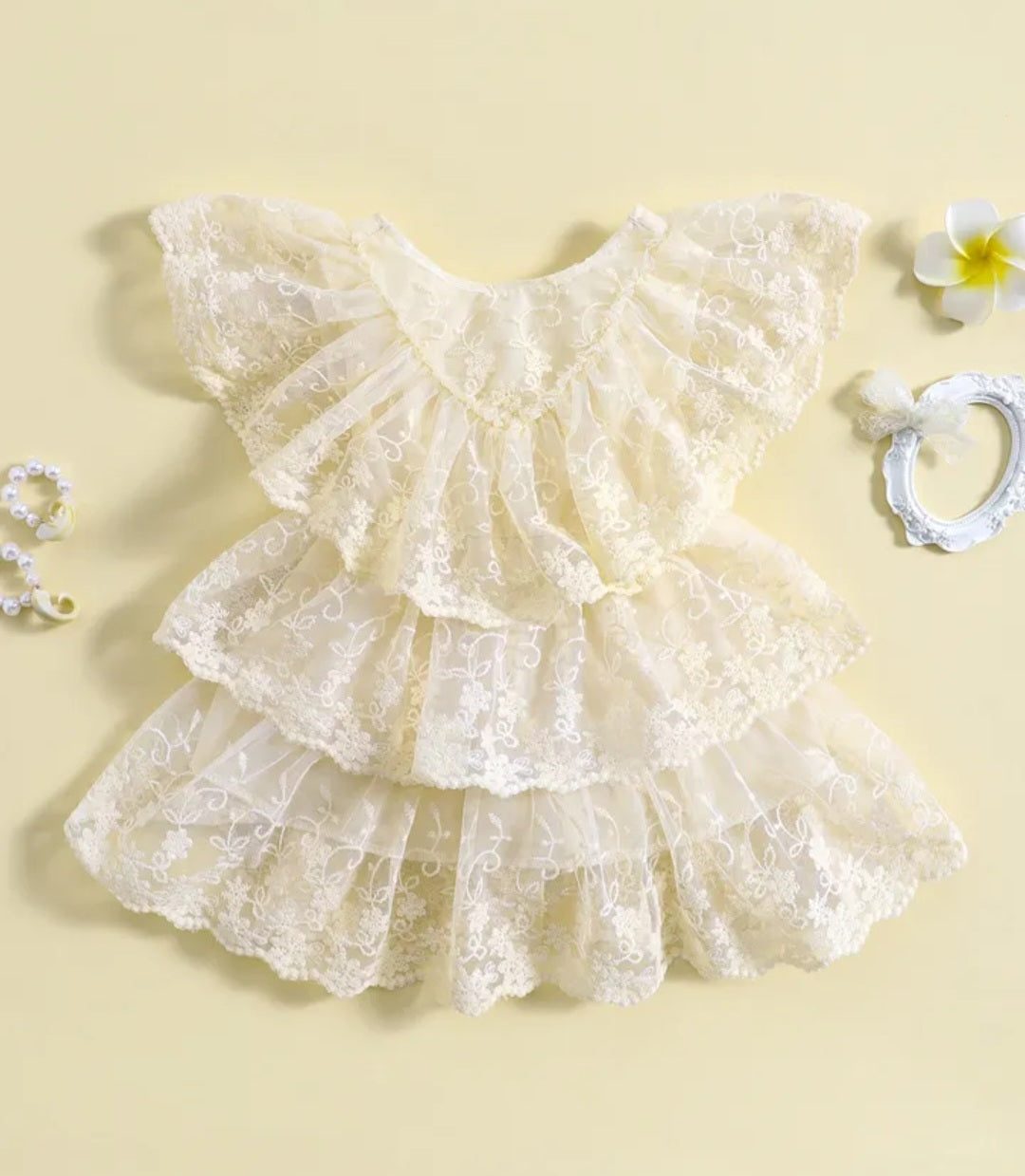 Off White Ruffle Lace Dress #1001156