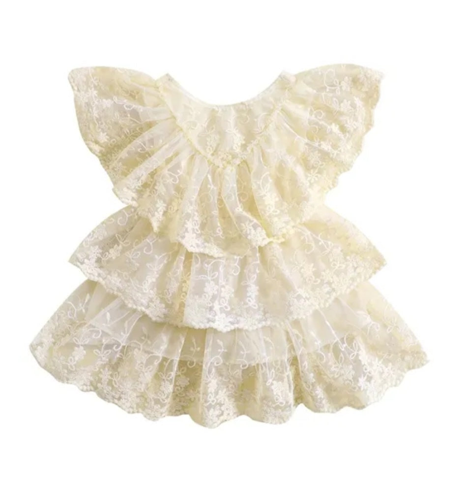 Off White Ruffle Lace Dress #1001156