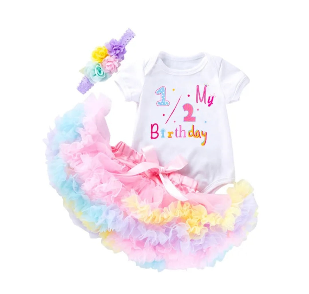 My 1/2 BIRTHDAY Romper with Puffy Bloomer Tutu and Headband #100050