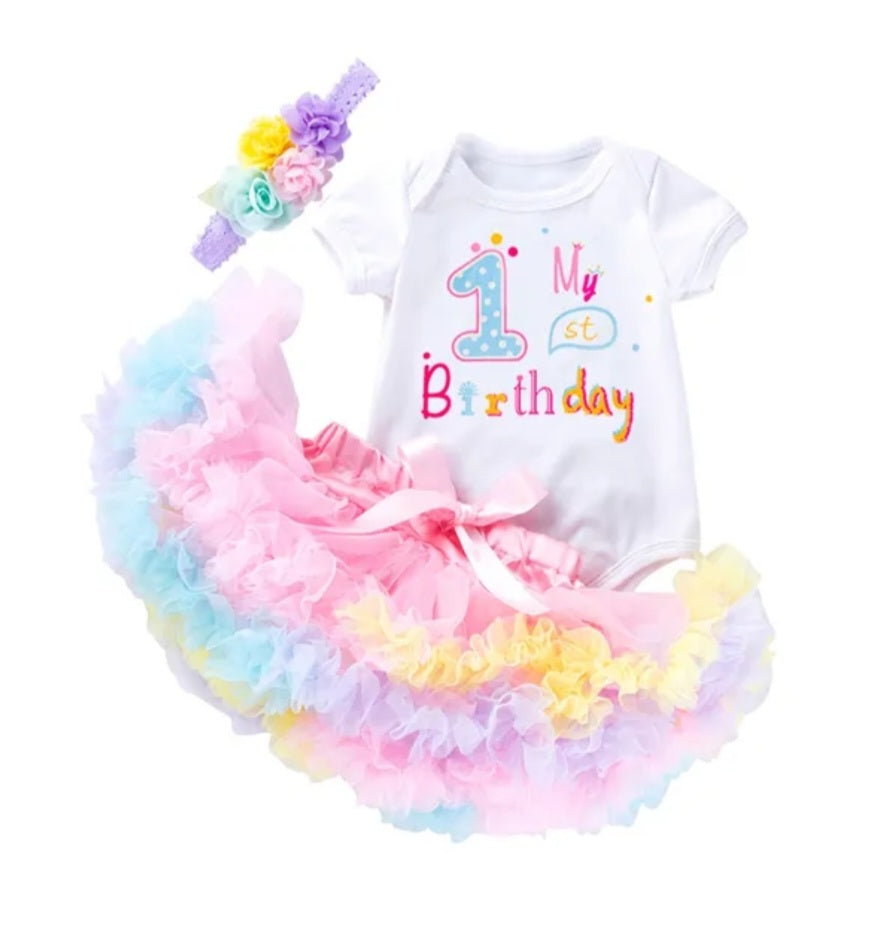 My 1st BIRTHDAY Romper with Puffy Bloomer Tutu and Headband #100051
