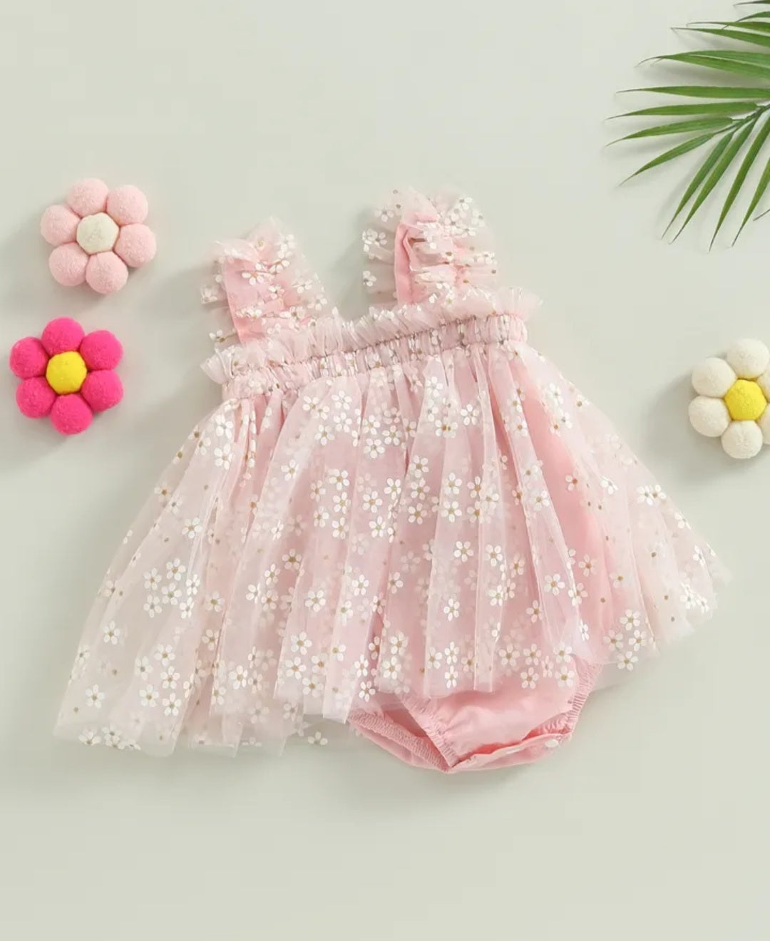 Pink Daisy Tulle Romper #1000191