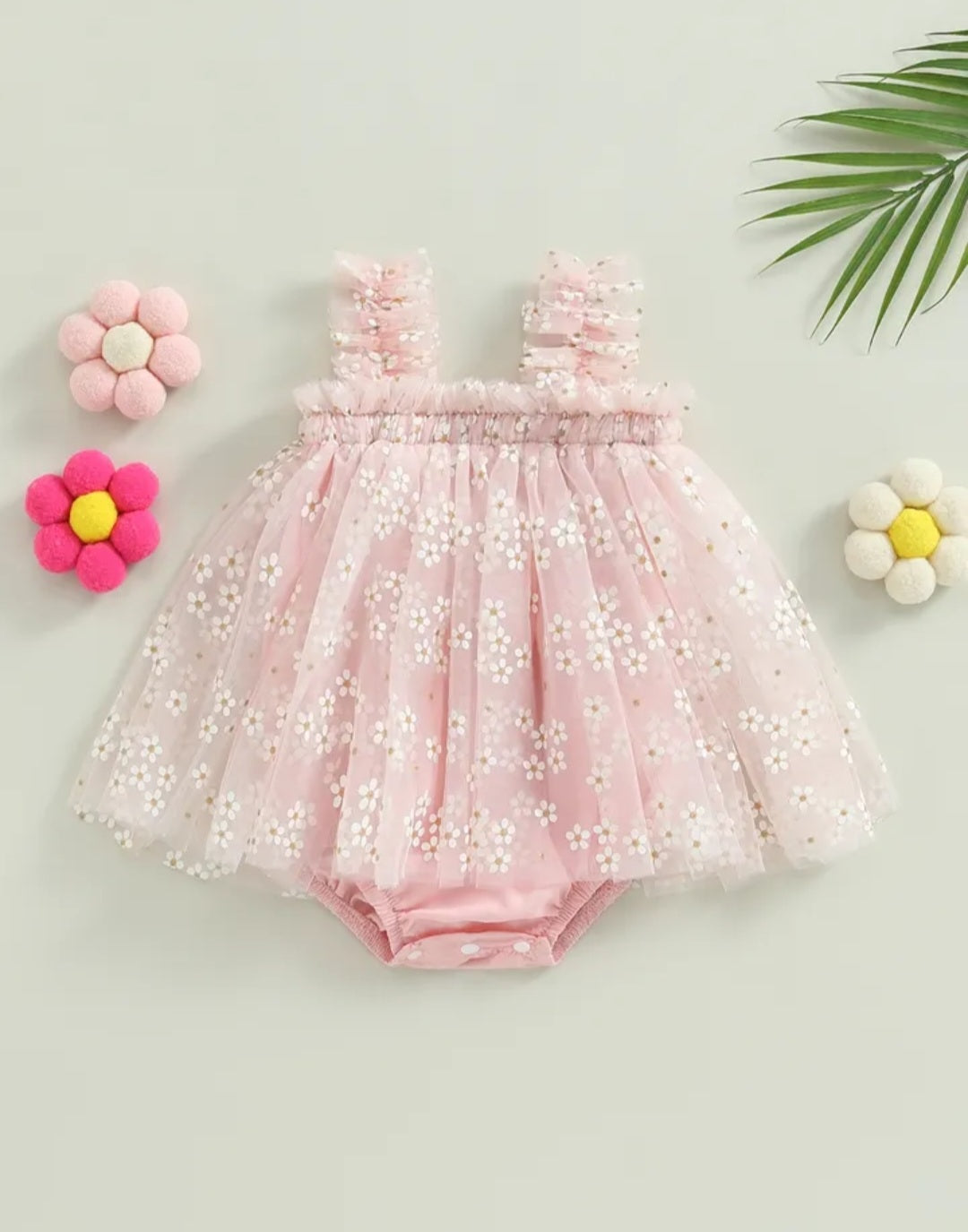 Pink Daisy Tulle Romper #1000191