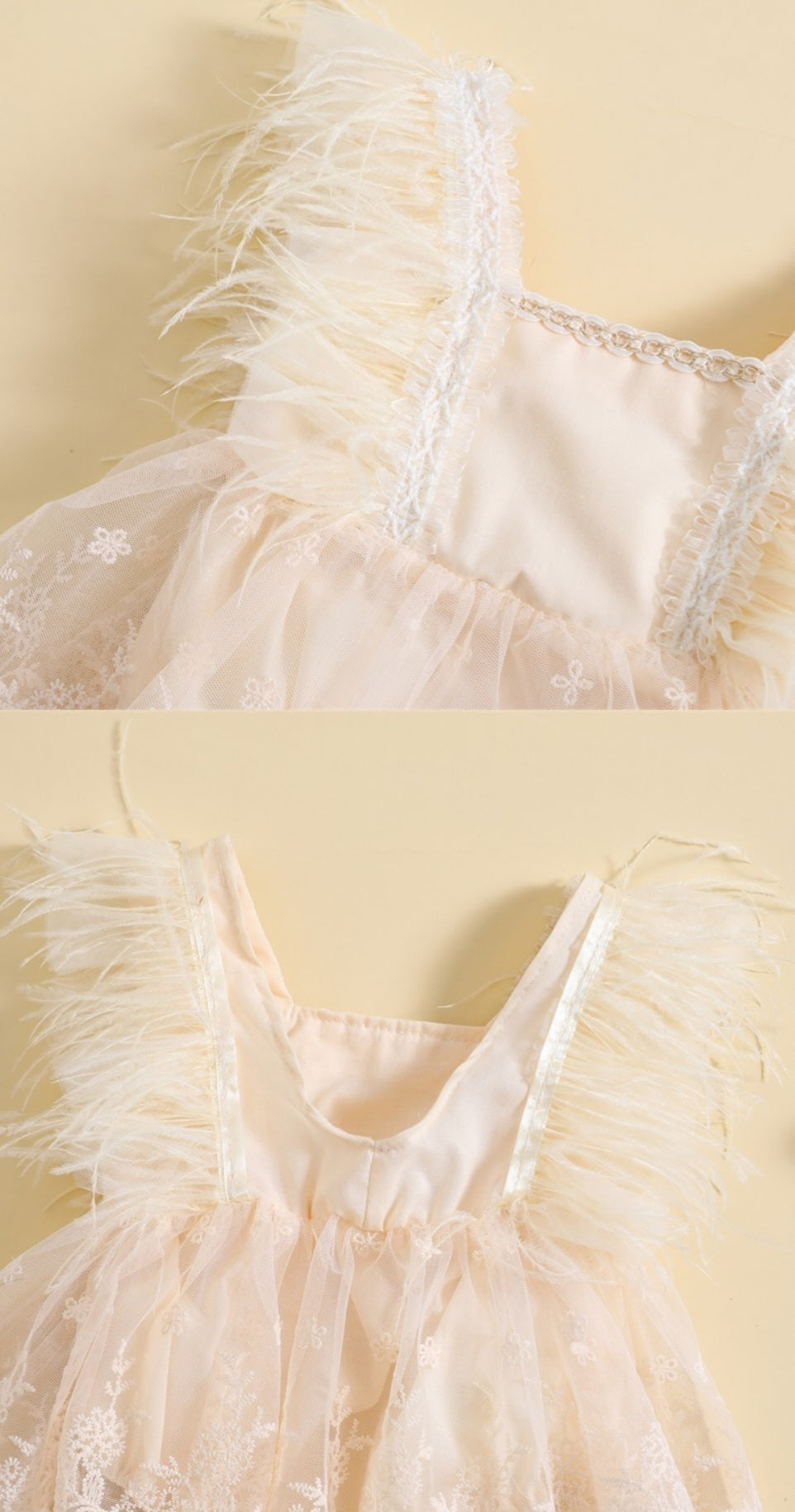 Ivory Feather Romper with Lace Detail #1000241