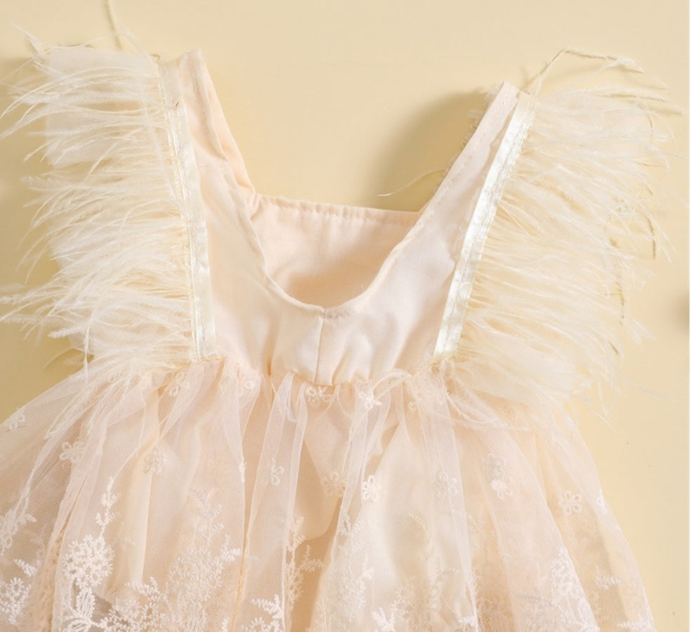 Ivory Feather Romper with Lace Detail #1000241