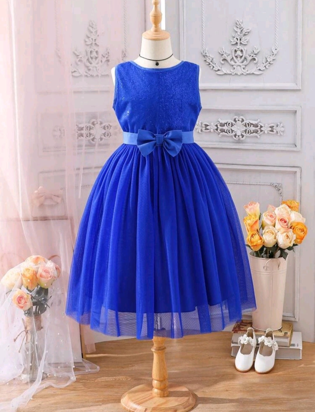 Royal Blue Sequins Bust Tulle Dress with Belt/Headband #100083 THE BRAVE ONES CHILDRENS FASHION Royal Blue Sequins Bust Tulle Dress with Belt/Headband #100083 THE BRAVE ONES CHILDRENS FASHION