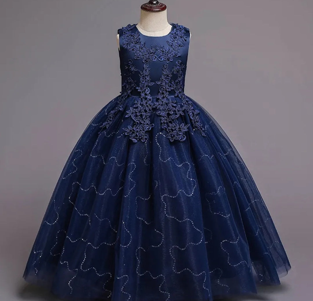 Navy Special Occasions Dress with Floral Detail #1000983