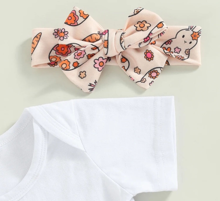Baby Bunny Romper with Bellbottoms and Headband Peach #1001196