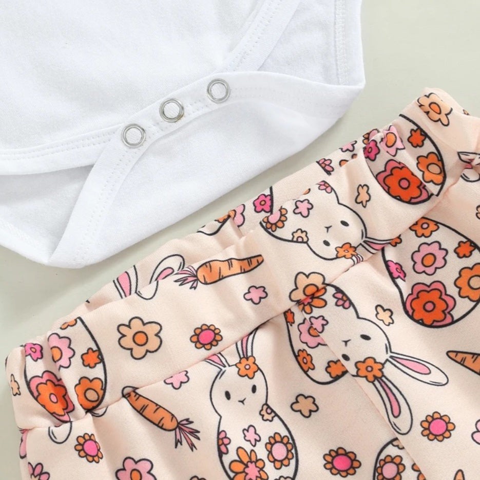 Baby Bunny Romper with Bellbottoms and Headband Peach #1001196