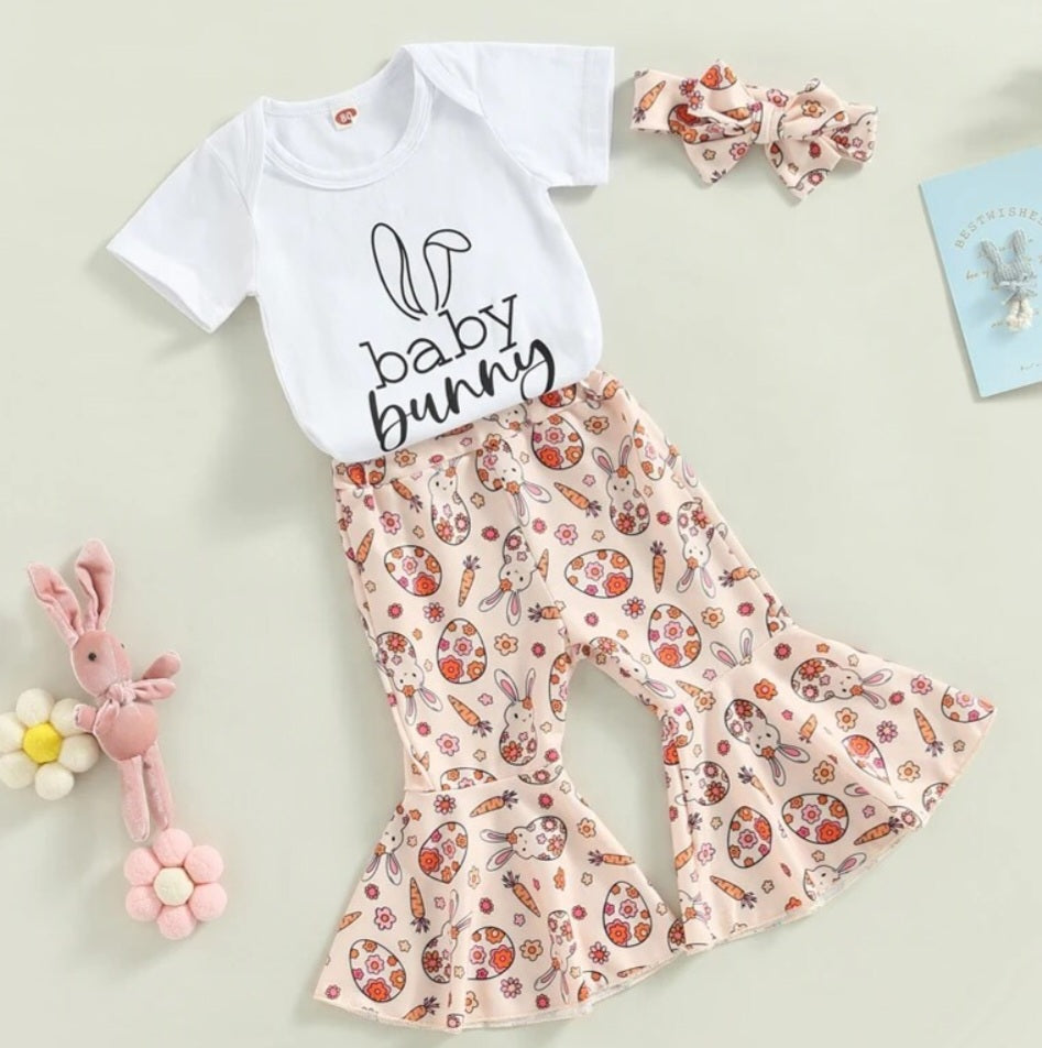 Baby Bunny Romper with Bellbottoms and Headband Peach #1001196