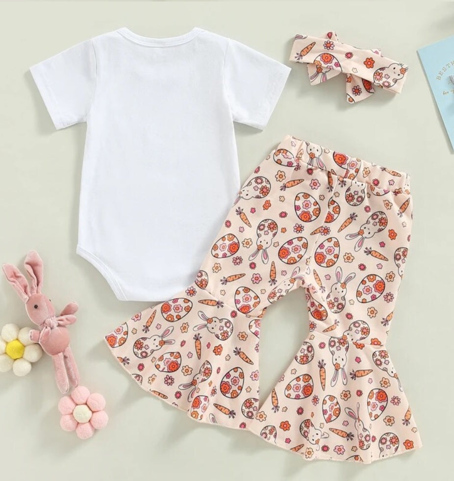 Baby Bunny Romper with Bellbottoms and Headband Peach #1001196