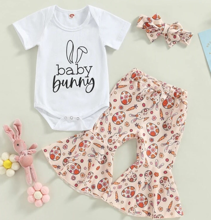 Baby Bunny Romper with Bellbottoms and Headband Peach #1001196