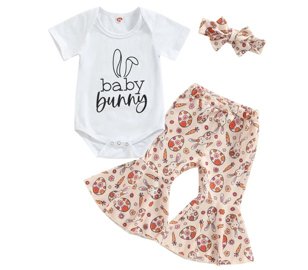 Baby Bunny Romper with Bellbottoms and Headband Peach #1001196