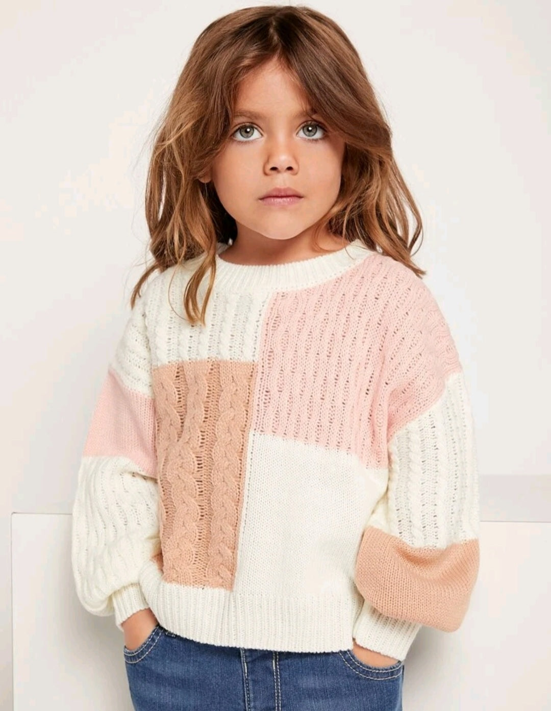 Colorblock Cable Knit Sweater #1000213
