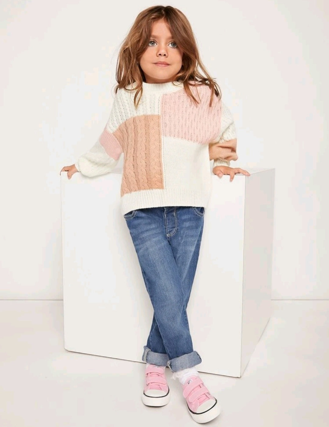 Colorblock Cable Knit Sweater #1000213