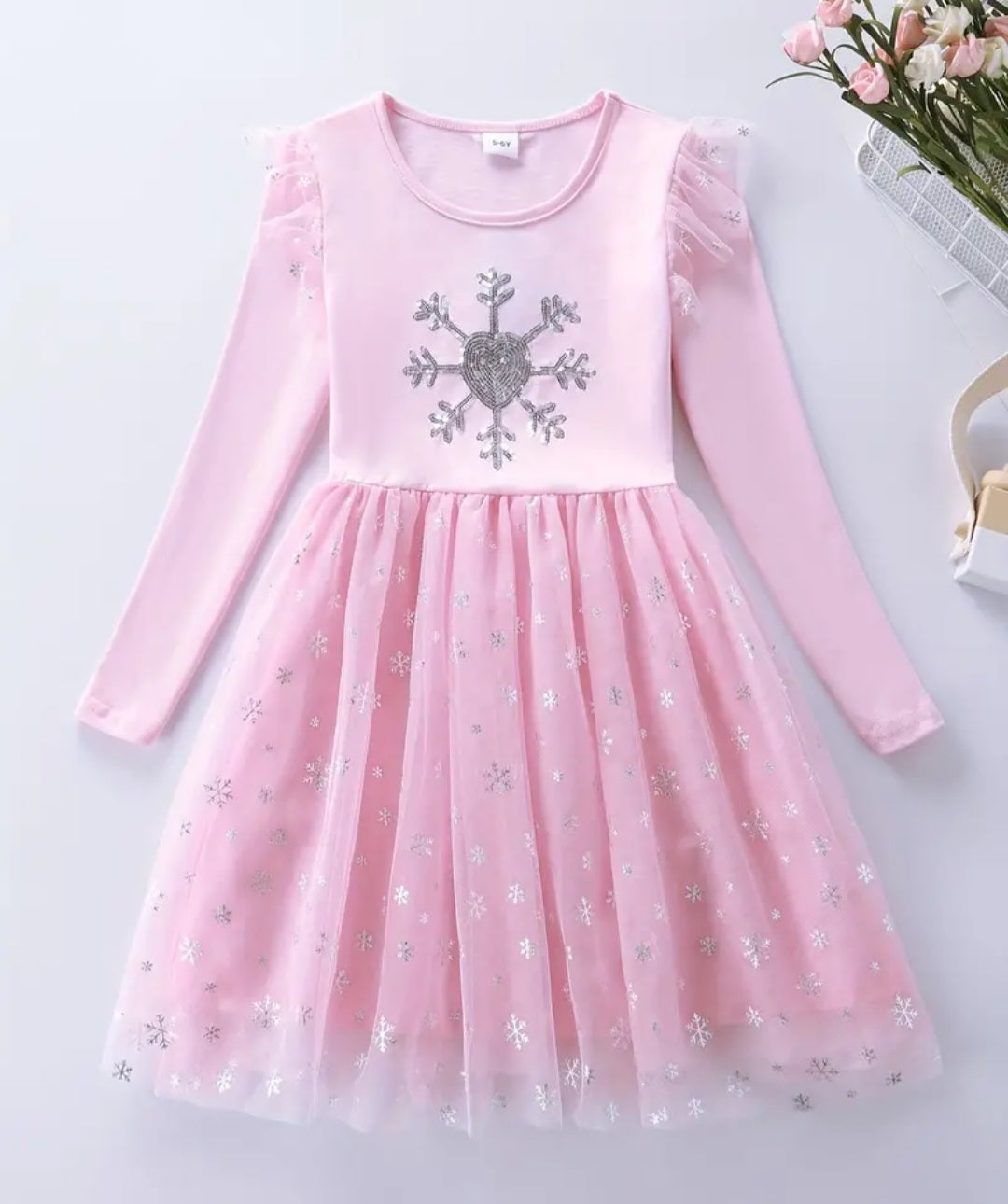 Pink Snow Princess Dress with Embroidered Snowflake #1002002