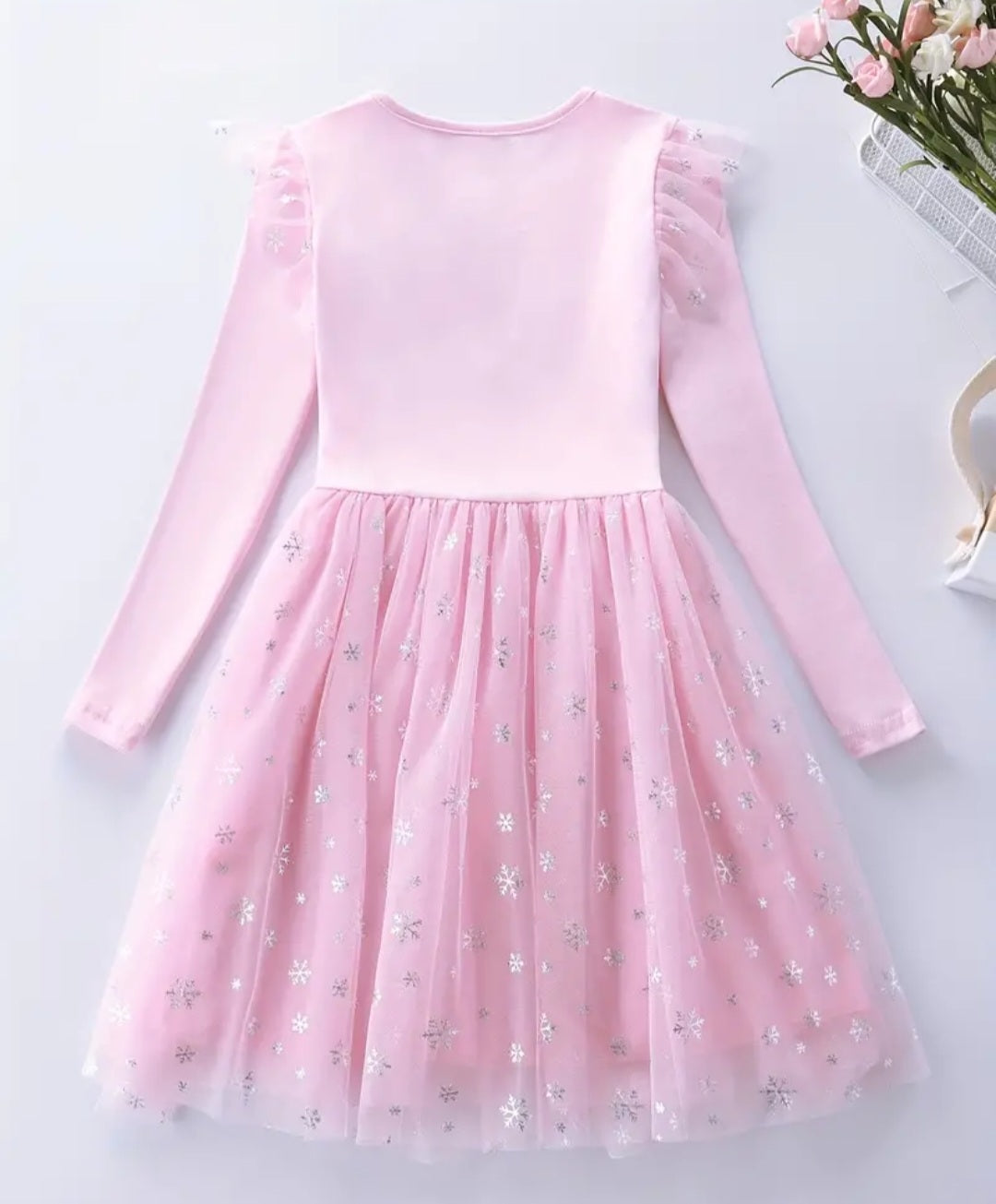 Pink Snow Princess Dress with Embroidered Snowflake #1002002