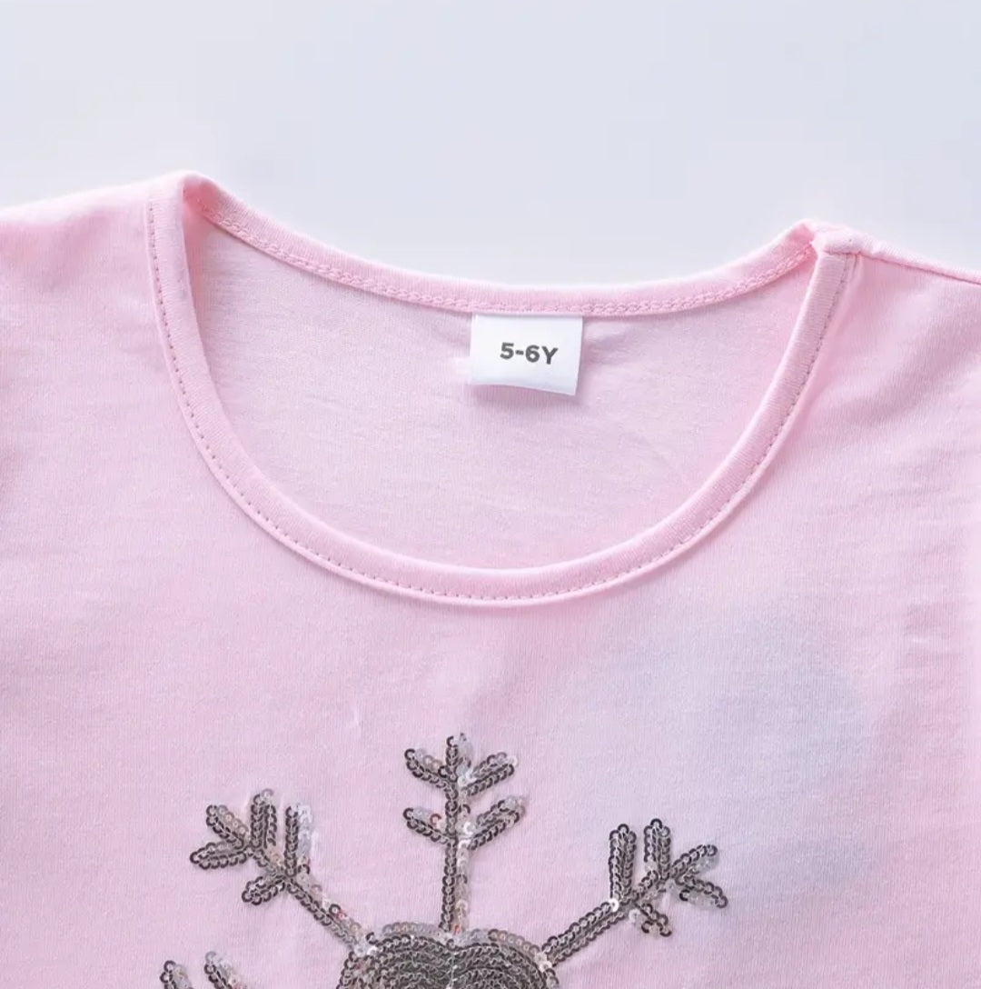 Pink Snow Princess Dress with Embroidered Snowflake #1002002