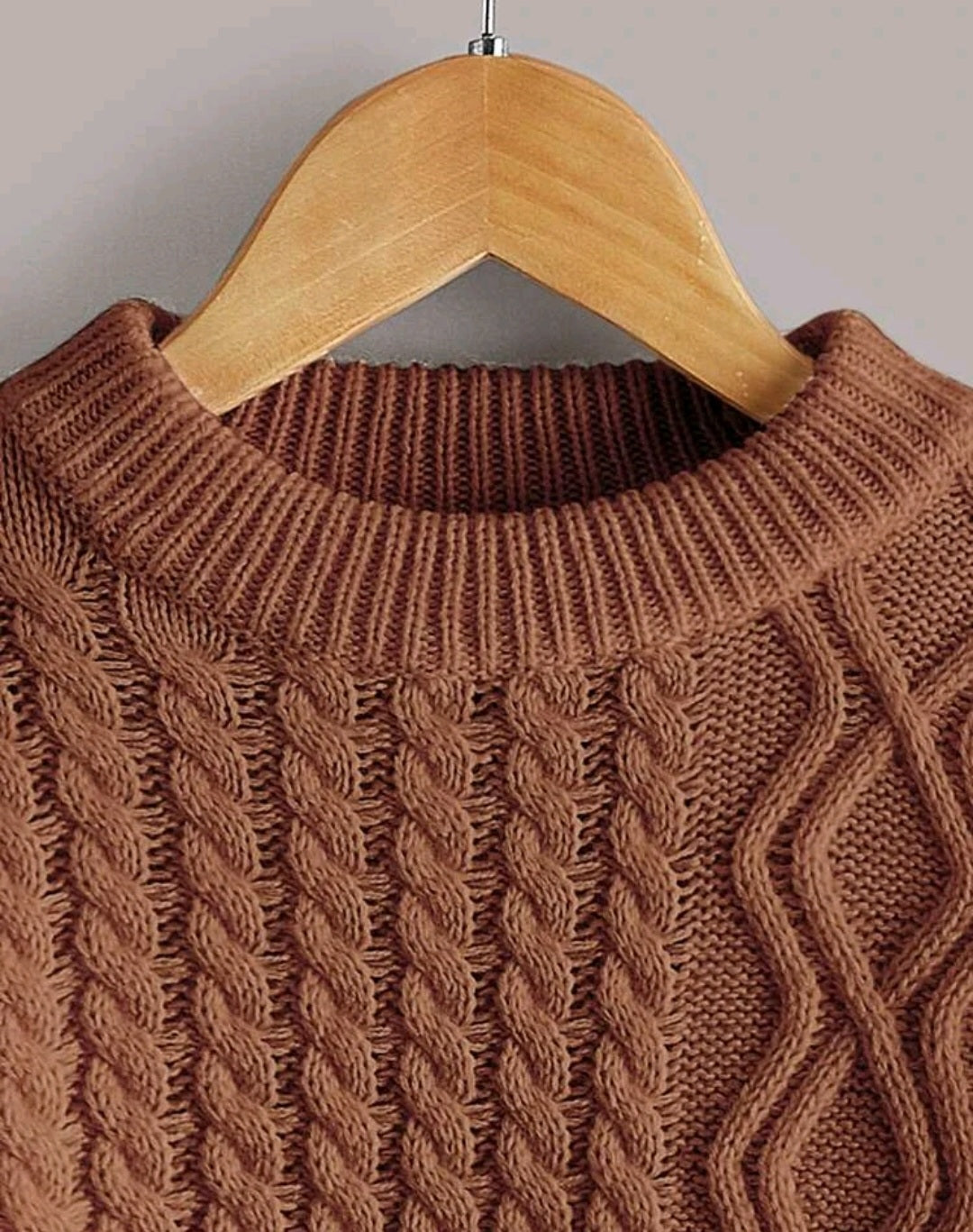 Mocha Cable Knited Crew Neck Sweater, Gender Neutral #10020016