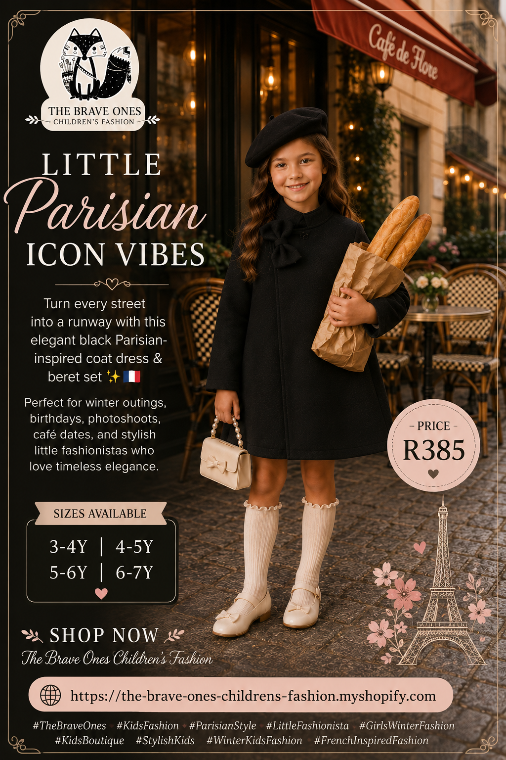 Black Melton Coat and Beret #1001137