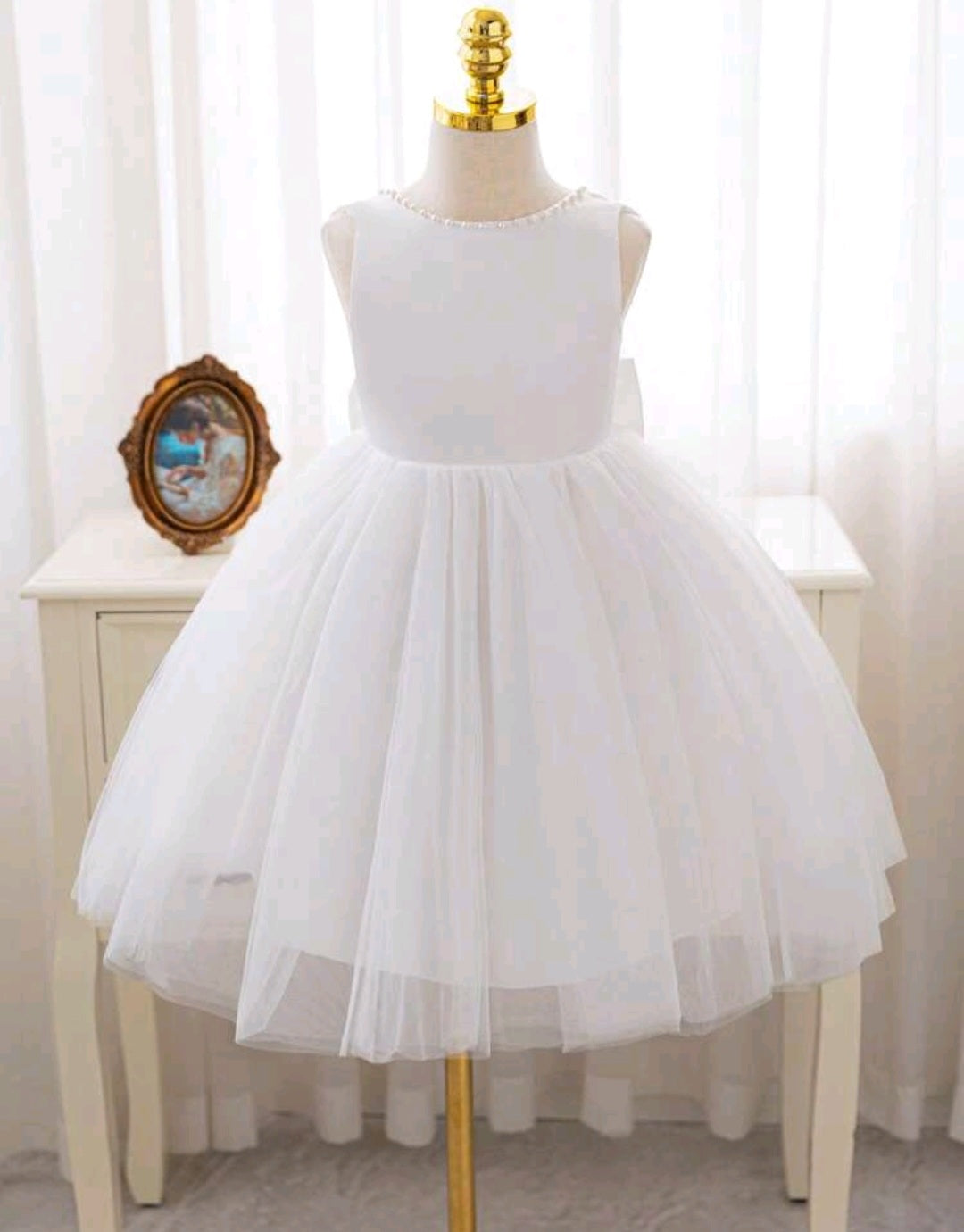 White Special Occasions Dress with Pearls #100082