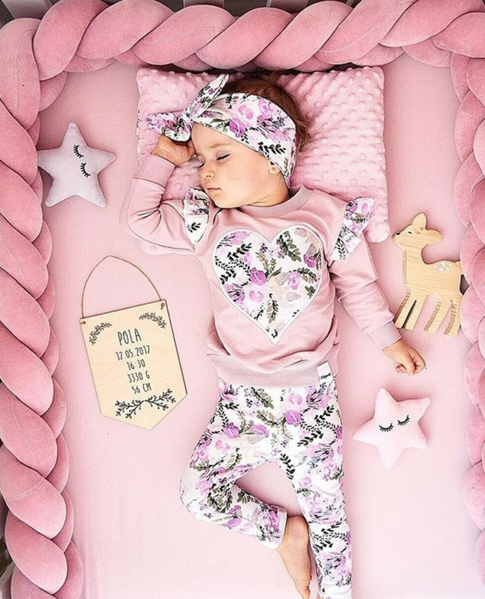 Ruffle Sleeve Top with Heart Detail, Floral Leggings and Headband #100053