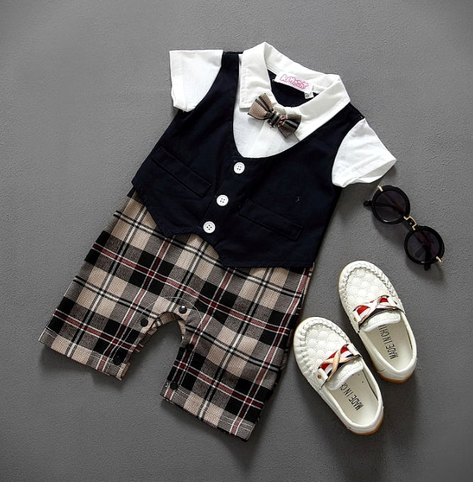 Navy Checked Gentleman Romper Jumpsuit #2000107