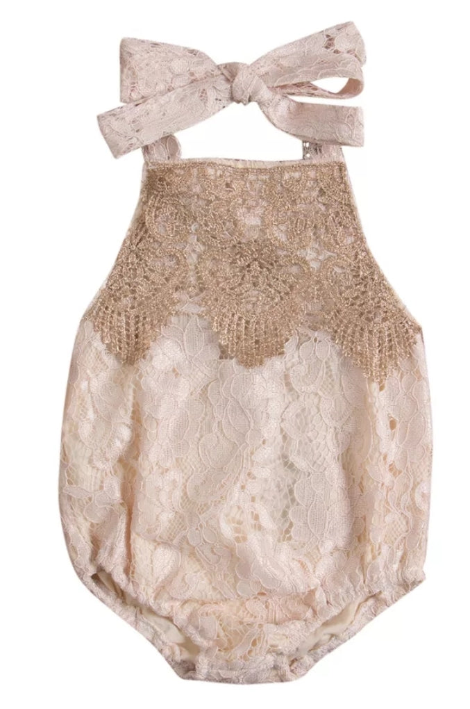 Lace Boho Romper with Gold Detail #1000187