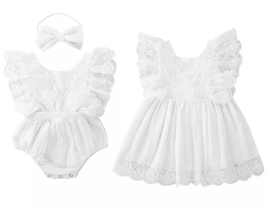 Sibling Outfits, White Lace Dress #1000691