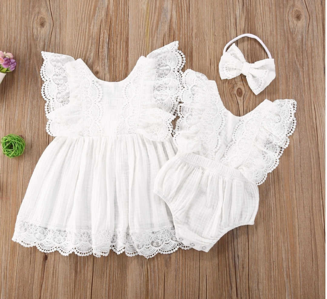 Sibling Outfits, White Lace Dress #1000691