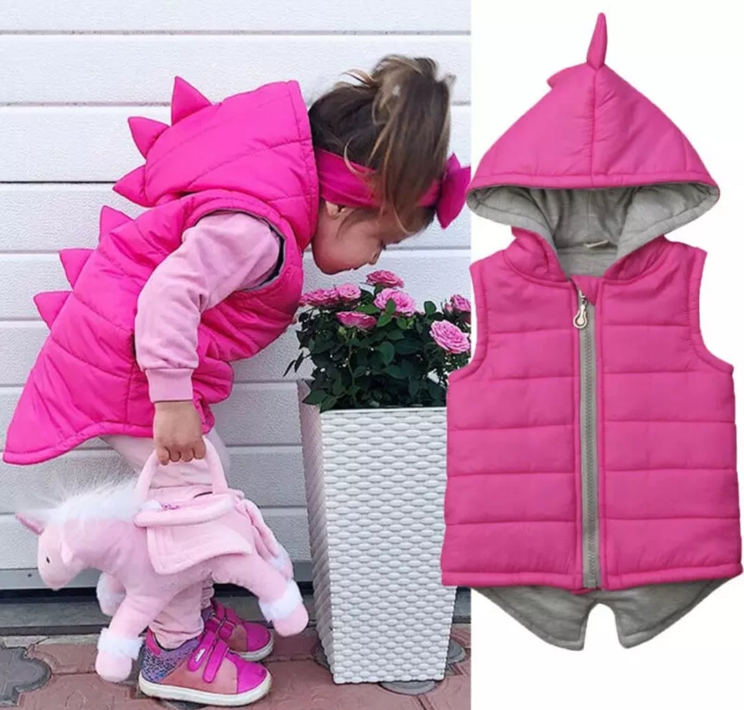 Pink Dino Puffer Jacket, Sleeveless #1000871