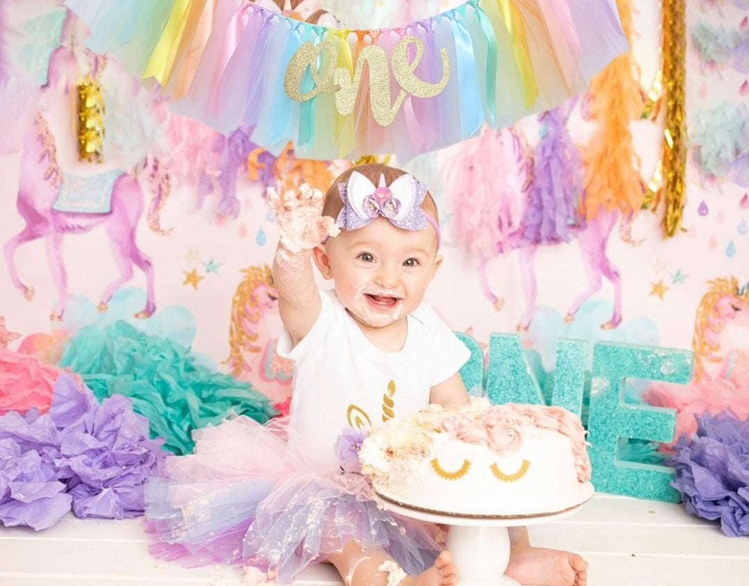One Unicorn Birthday Romper with Tutu and Unicorn Headband #1000931