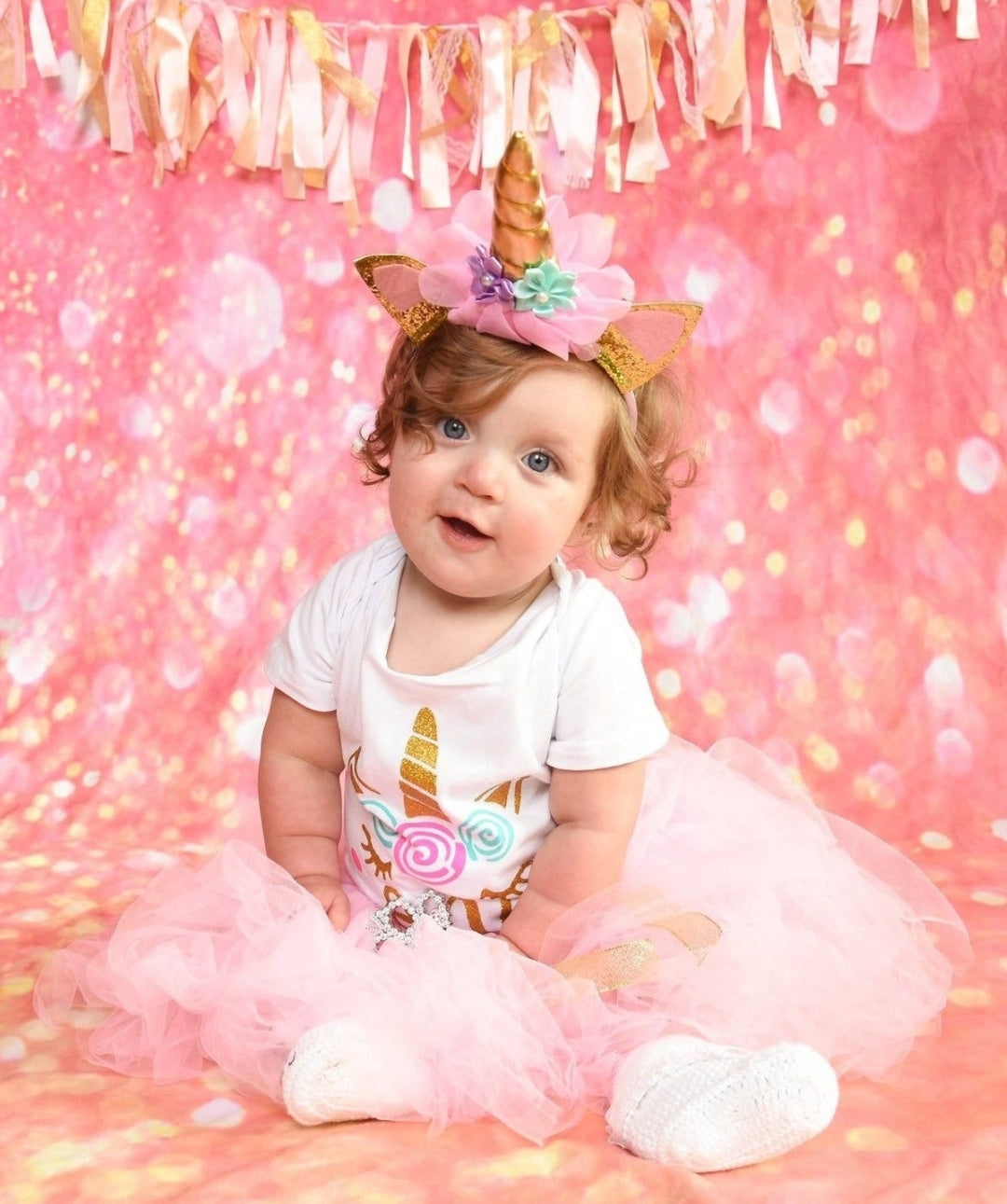 One Unicorn Birthday Romper with Tutu and Unicorn Headband #1000931