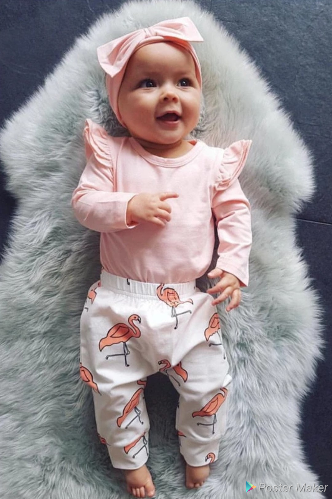 Pink Ruffle Sleeve Romper with Flamingo Pants and Headband #100076