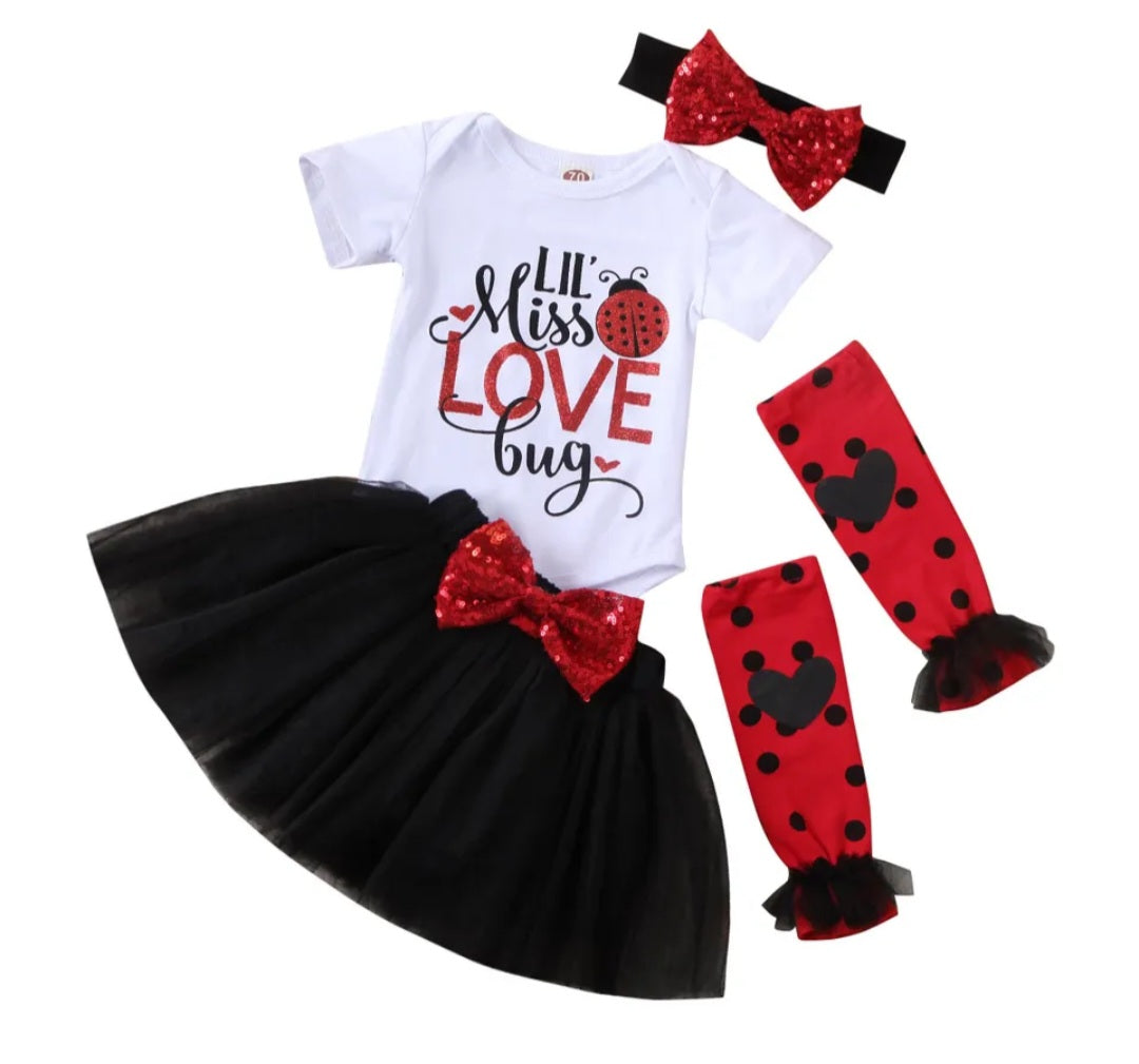 Lil' MISS LOVE Bug Romper, Tutu, Leggings and Headband #1000218