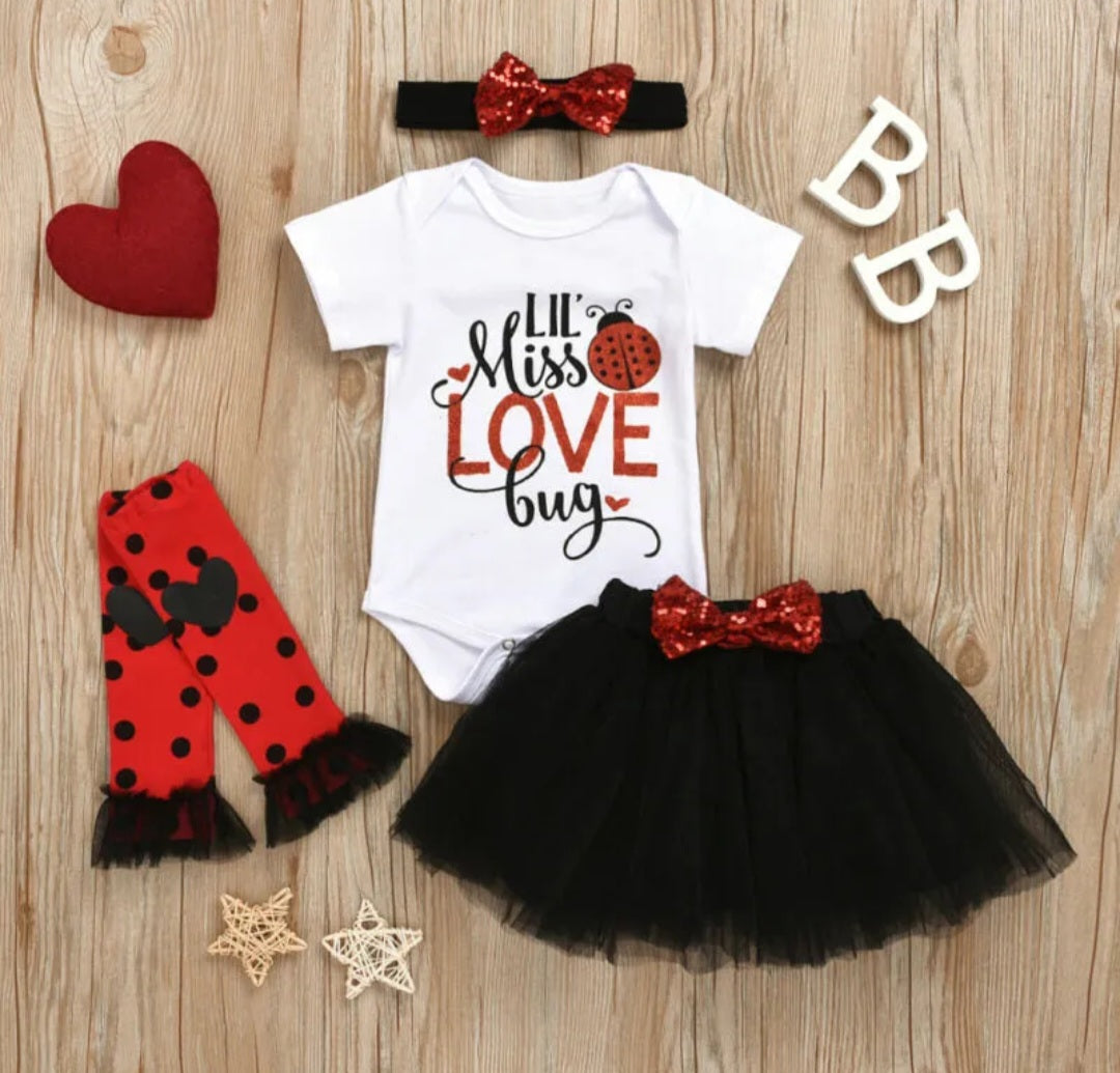 Lil' MISS LOVE Bug Romper, Tutu, Leggings and Headband #1000218