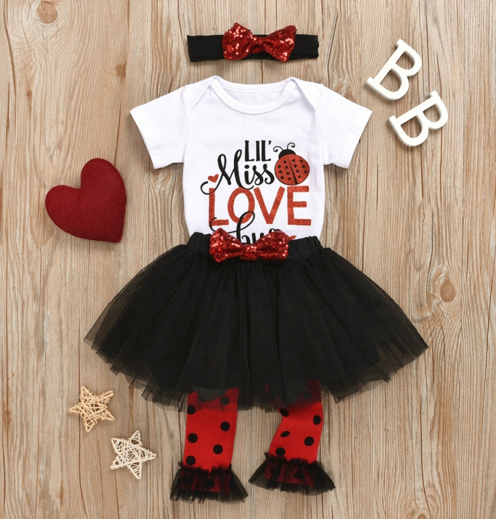 Lil' MISS LOVE Bug Romper, Tutu, Leggings and Headband #1000218