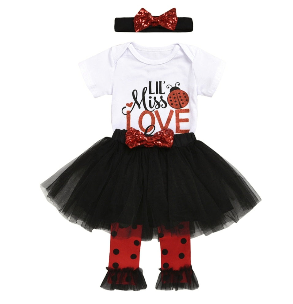 Lil' MISS LOVE Bug Romper, Tutu, Leggings and Headband #1000218